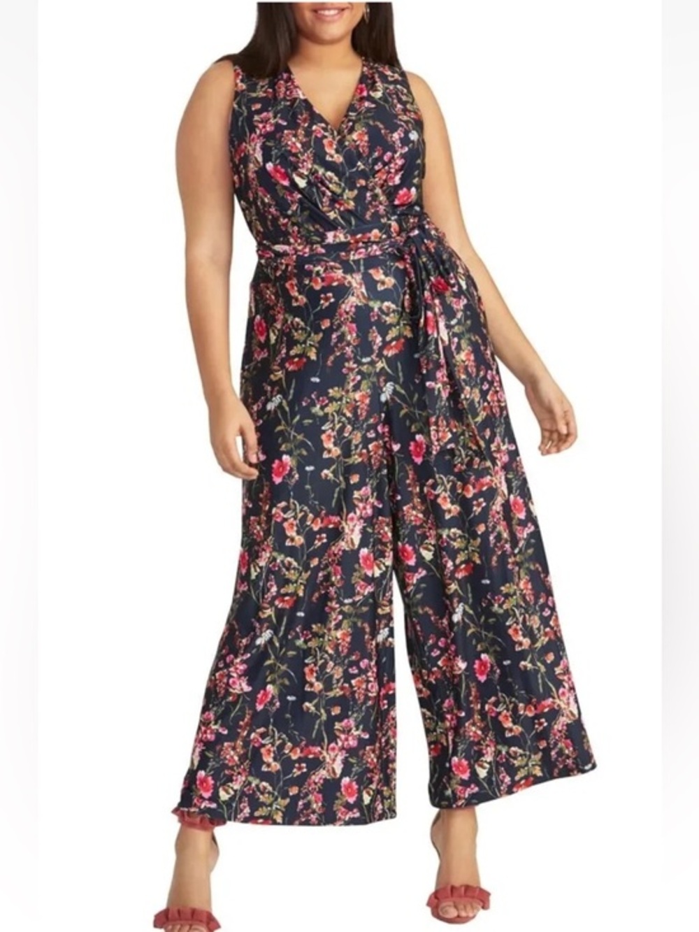 RACHEL Rachel Roy Julia Flower Print Jumpsuit Plus Sz 2X Navy Multi